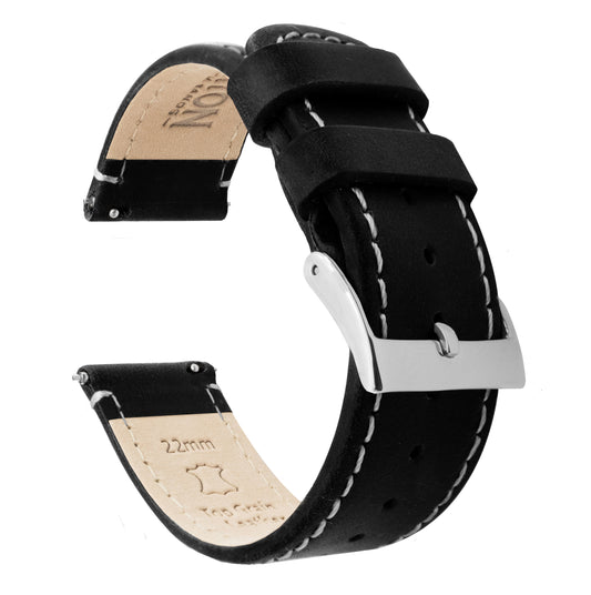 Samsung Galaxy Watch3 | Black Leather & Linen White Stitching - Barton Watch Bands
