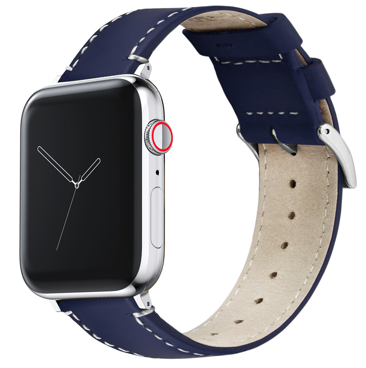 Apple Navy Blue Leather Linen White Stitching Band