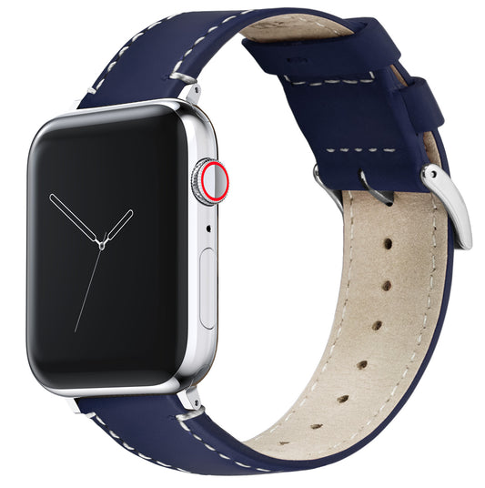 Apple Watch | Navy Blue Leather & Linen White Stitching - Barton Watch Bands