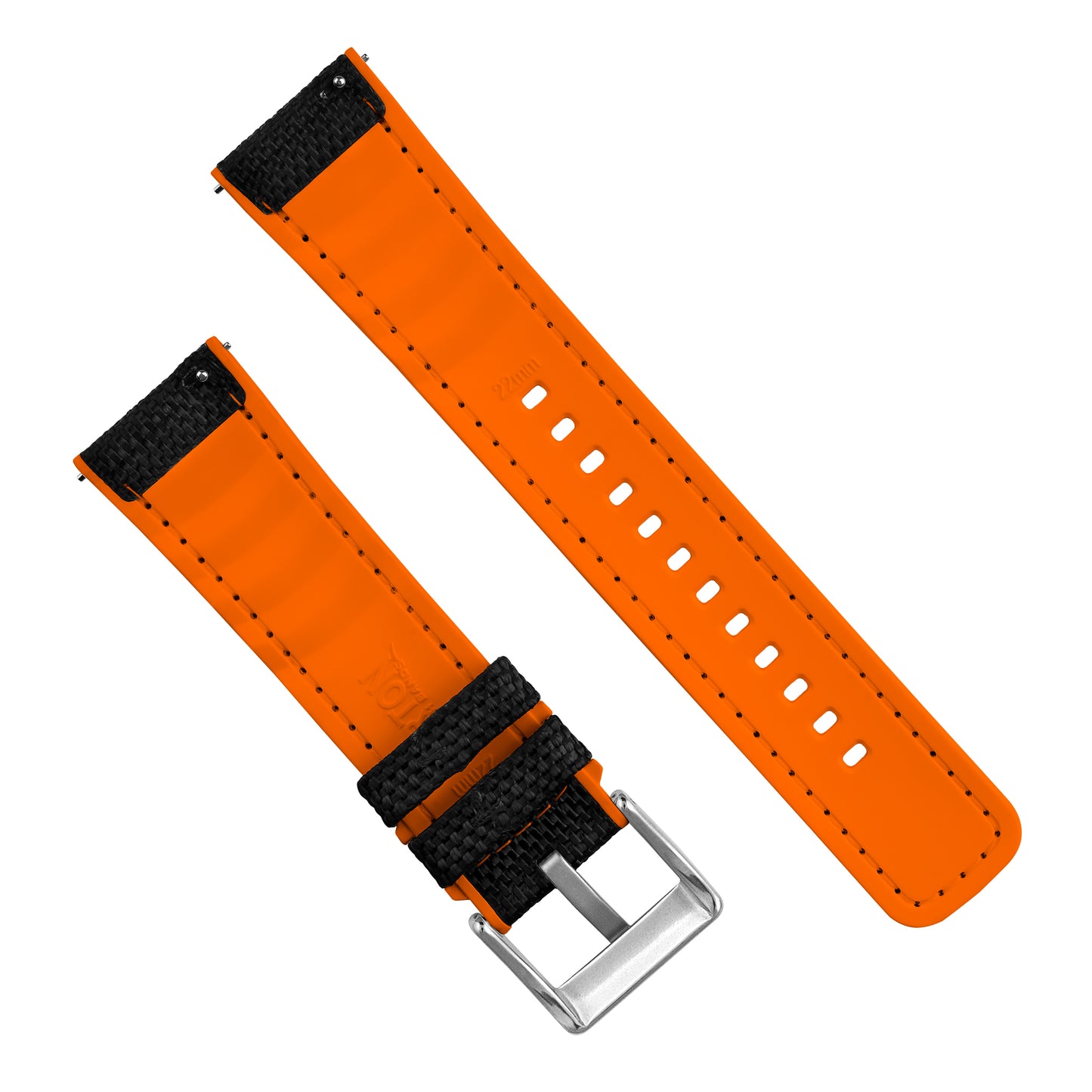 Black Cordura Fabric And Pumpkin Orange Silicone Hybrid Watch Band