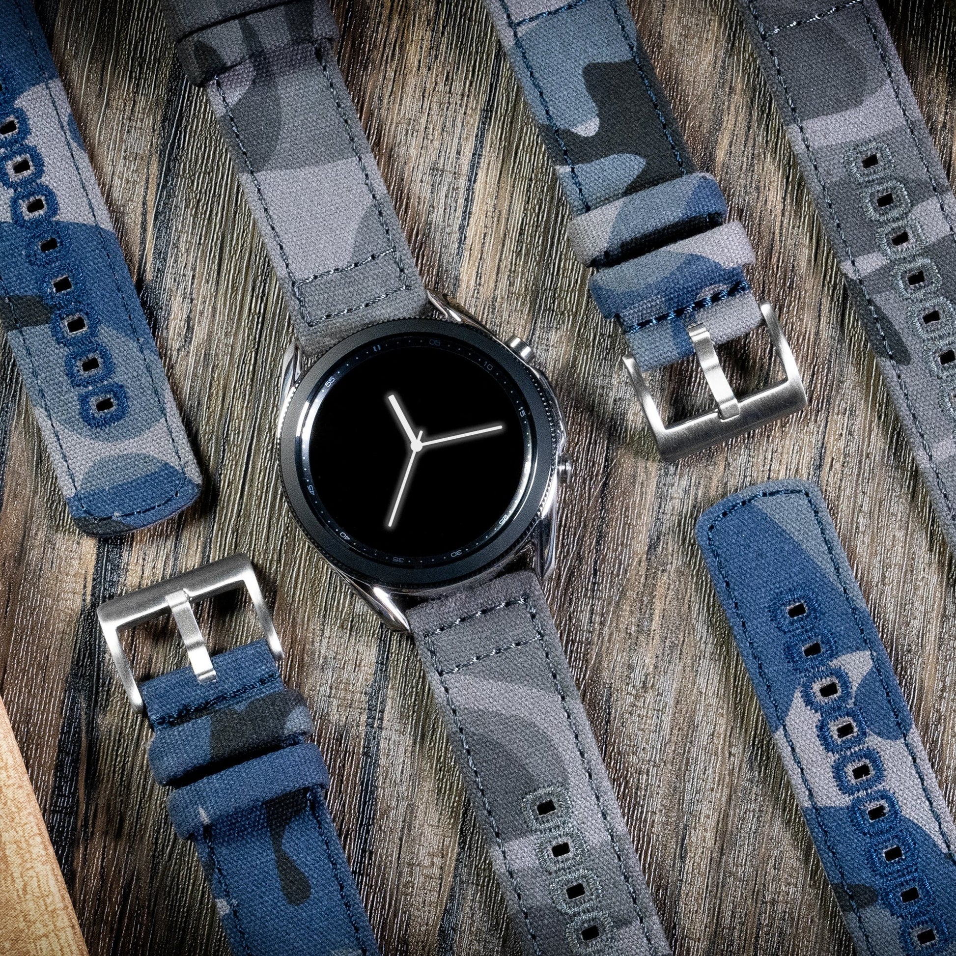 Samsung Galaxy Watch | Navy Camouflage Canvas by Barton Watch Bands 42mm Galaxy Watch / Black PVD