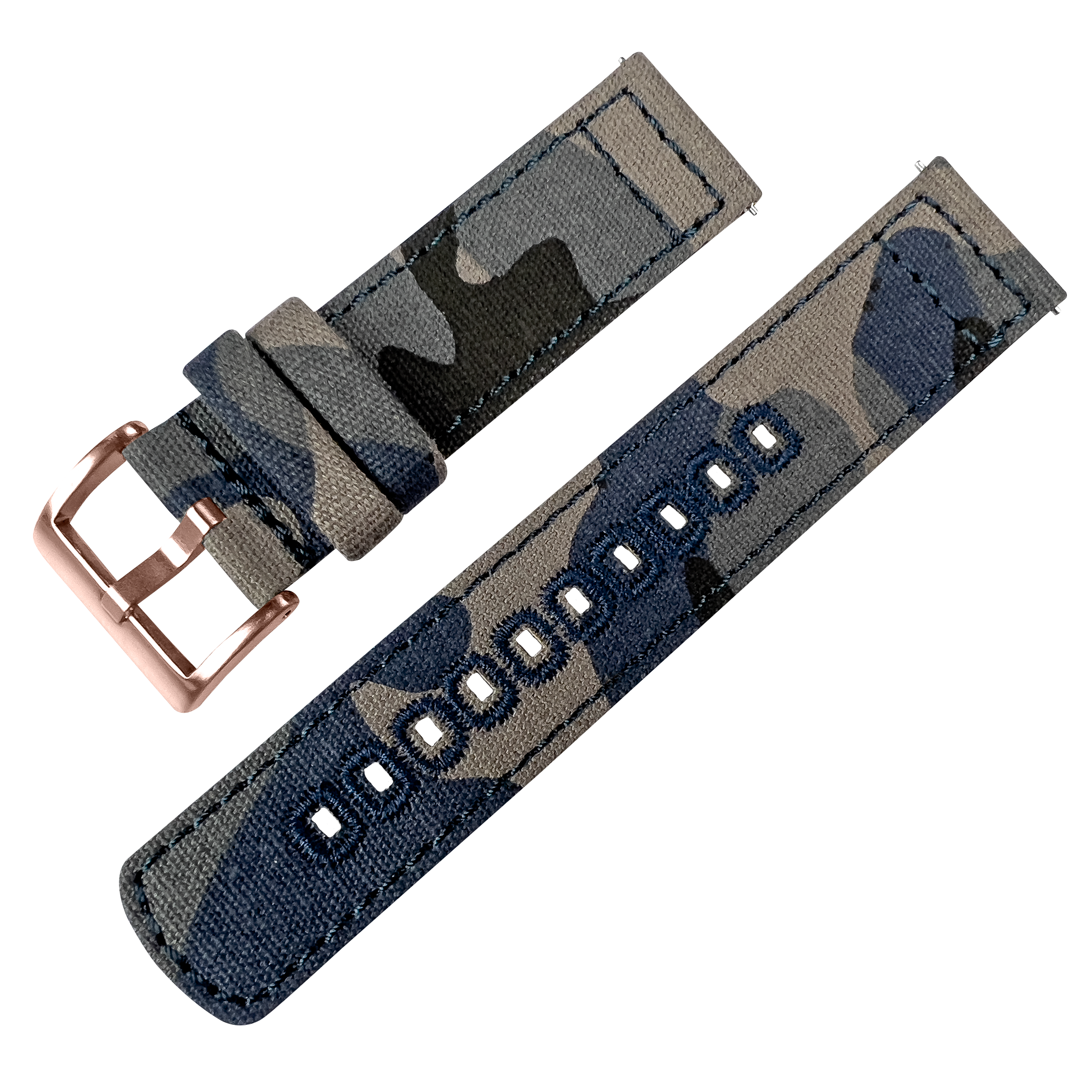 Navy Camouflage Crafted Canvas Watch Band Long (20mm, 22mm, 24mm SALE)