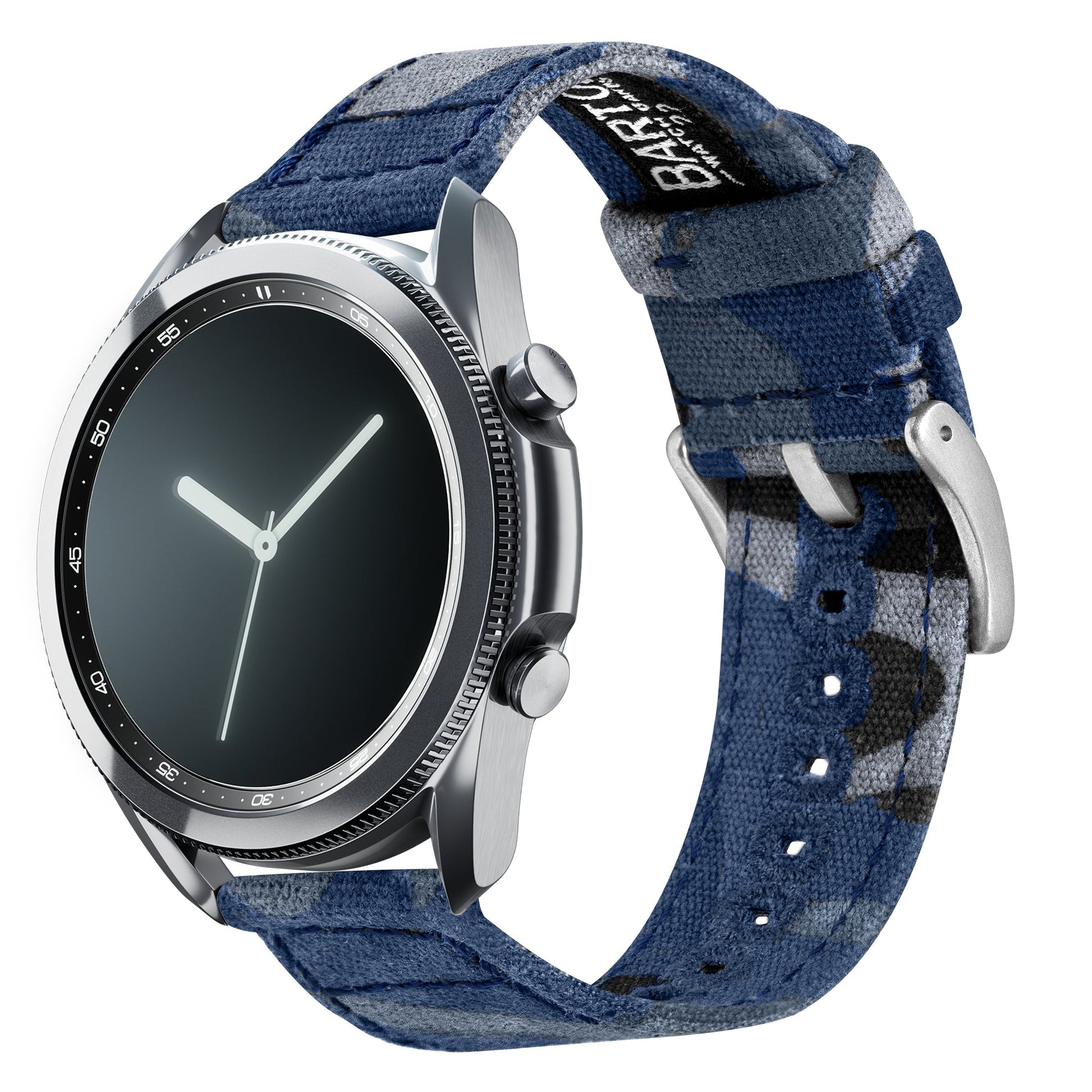 Samsung Galaxy Watch | Navy Camouflage Canvas by Barton Watch Bands 42mm Galaxy Watch / Black PVD