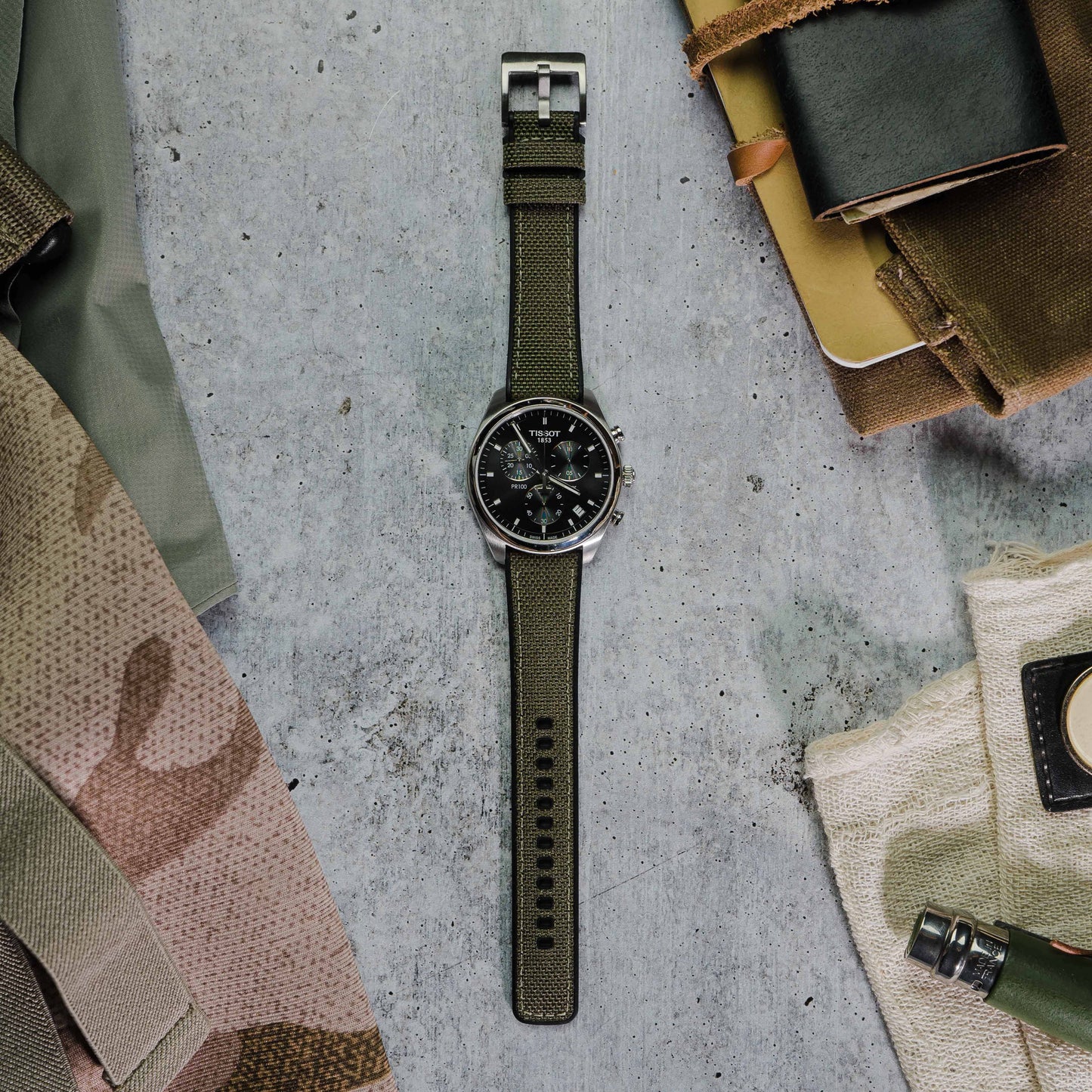 Army Green Cordura Fabric and Silicone Hybrid - Barton Watch Bands