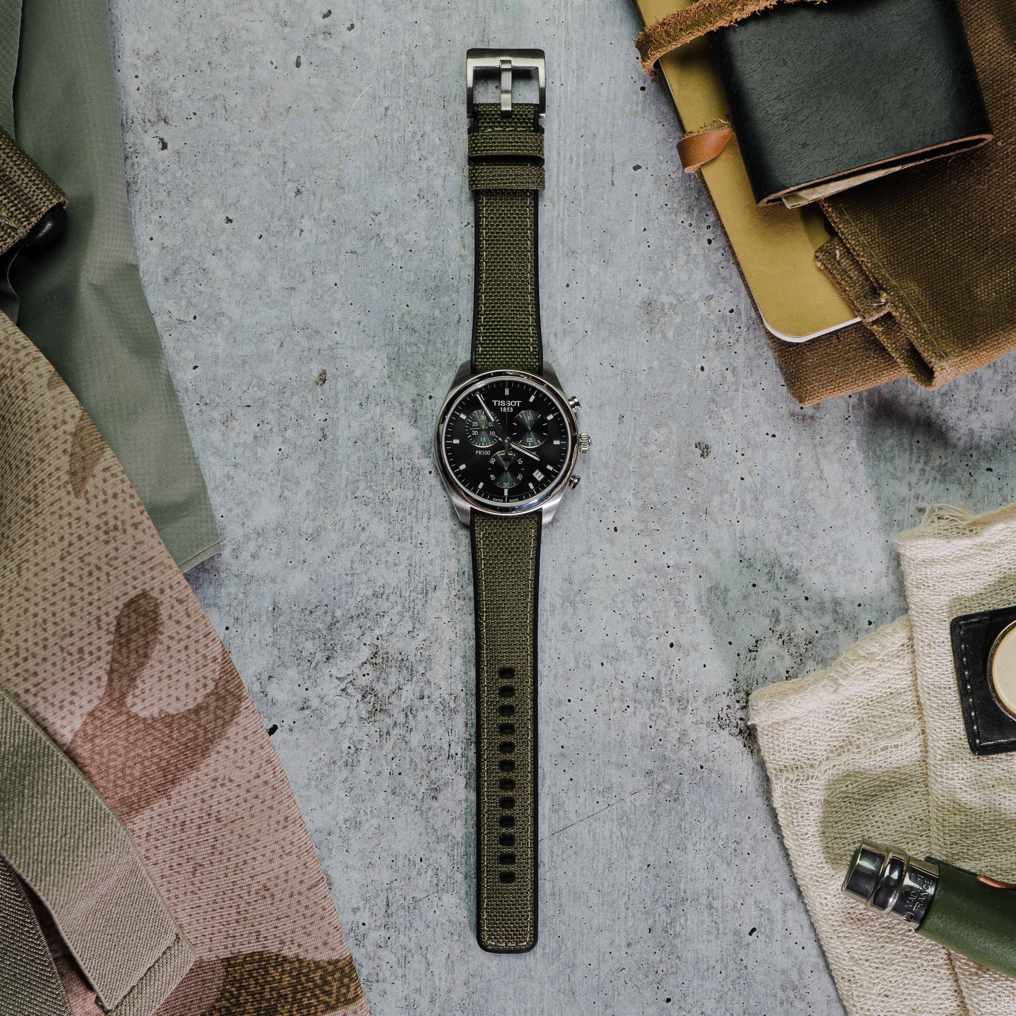 Timex Weekender Expedition Watches Cordrua Fabric Silicone Hybrid Army Green Watch Band
