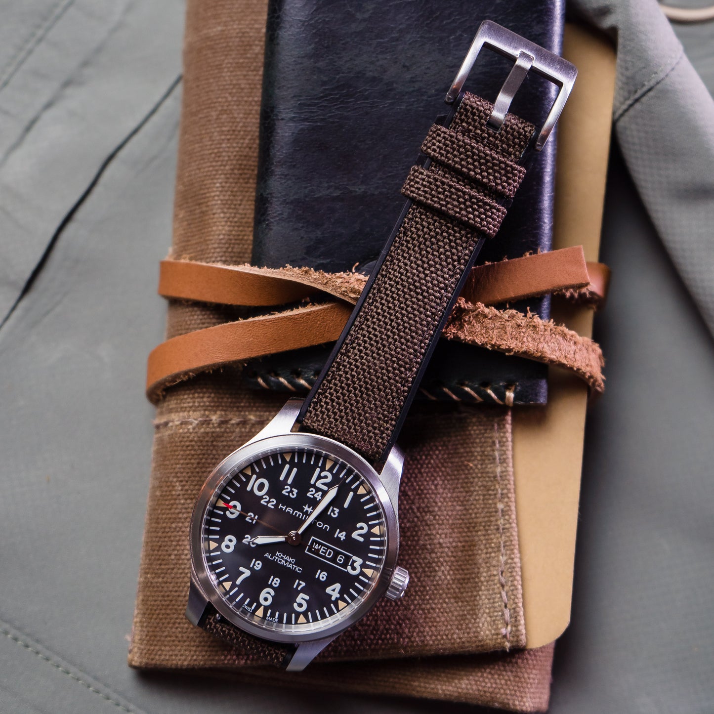 Timex Weekender Expedition Watches Cordrua Fabric Silicone Hybrid Chocolate Brown Watch Band