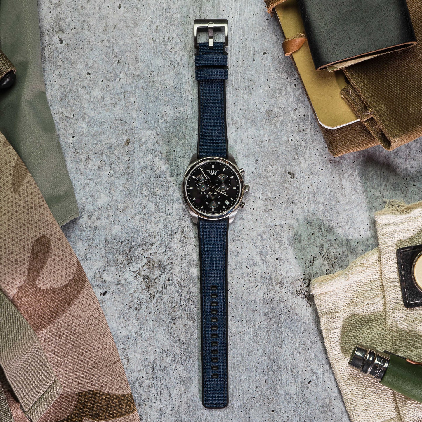 Navy Blue Cordura Fabric and Silicone Hybrid - Barton Watch Bands