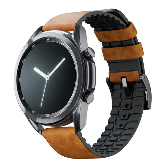 Samsung Galaxy Watch3 | Leather and Rubber Hybrid | Cedar Brown - Barton Watch Bands