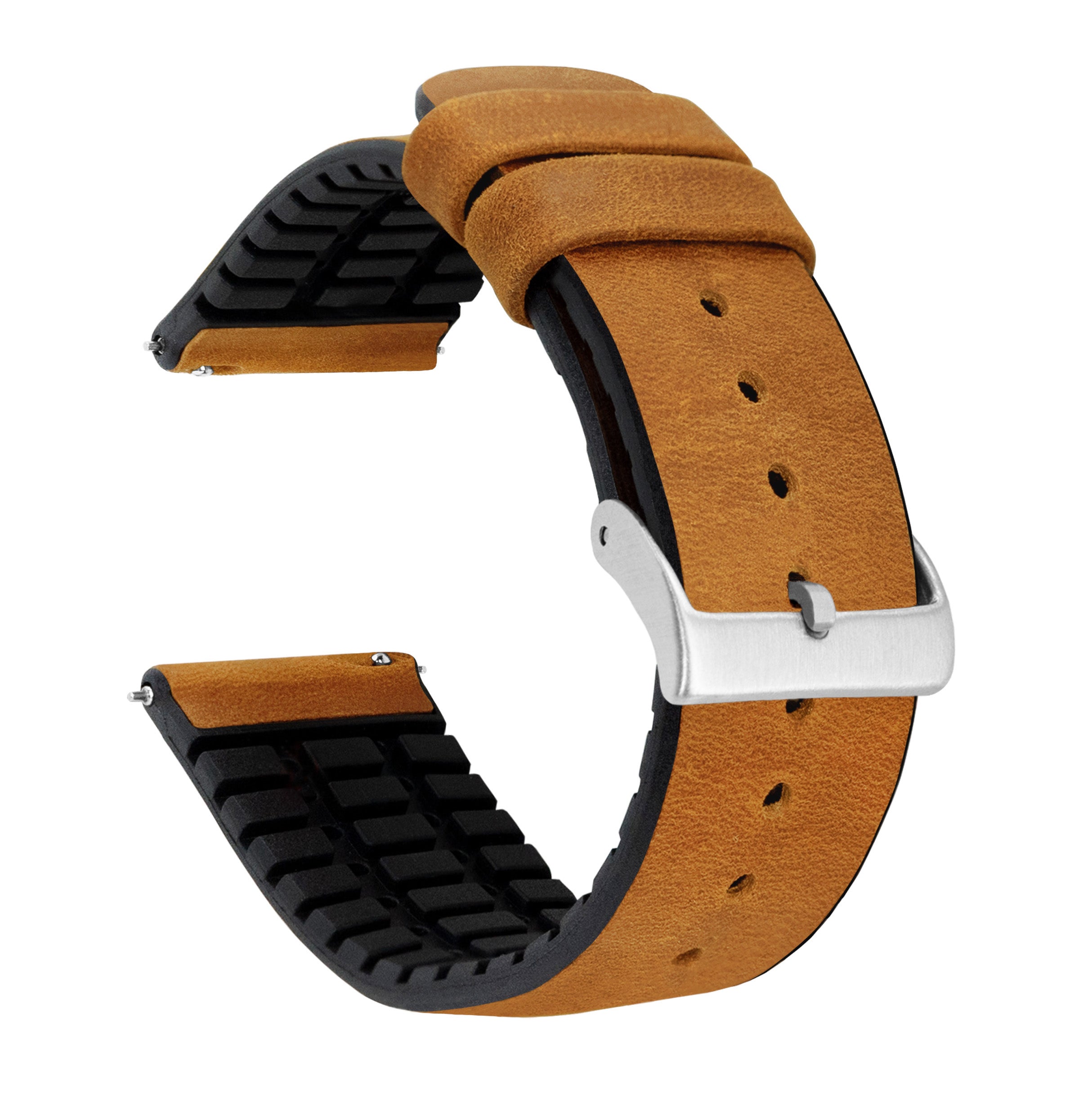Samsung Galaxy Watch Active 2 Leather And Rubber Hybrid Cedar Brown Watch Band Stainless Steel