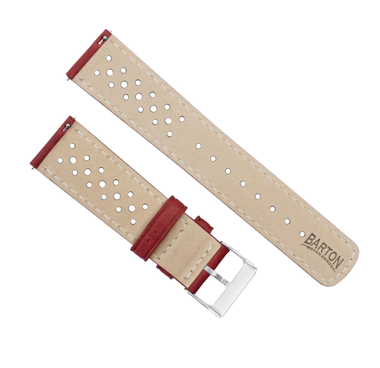 Fossil Gen 5 Racing Horween Leather Crimson Red Linen Stitch Watch Band