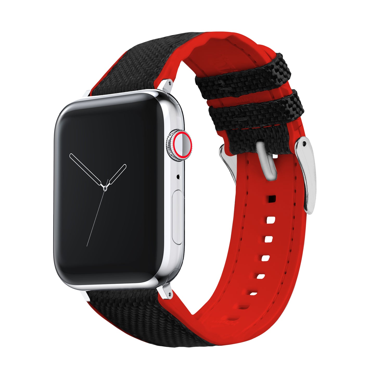 Apple Watch Black Cordura Fabric And Crimson Red Silicone Hybrid Watch Band