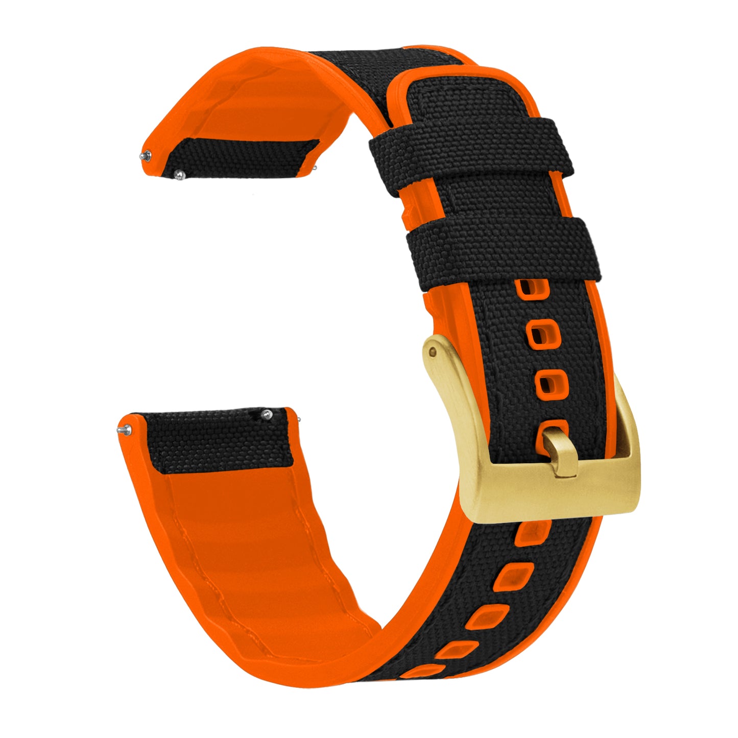 Black Cordura Fabric And Pumpkin Orange Silicone Hybrid Watch Band