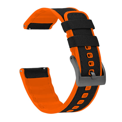 Black Cordura Fabric And Pumpkin Orange Silicone Hybrid Watch Band