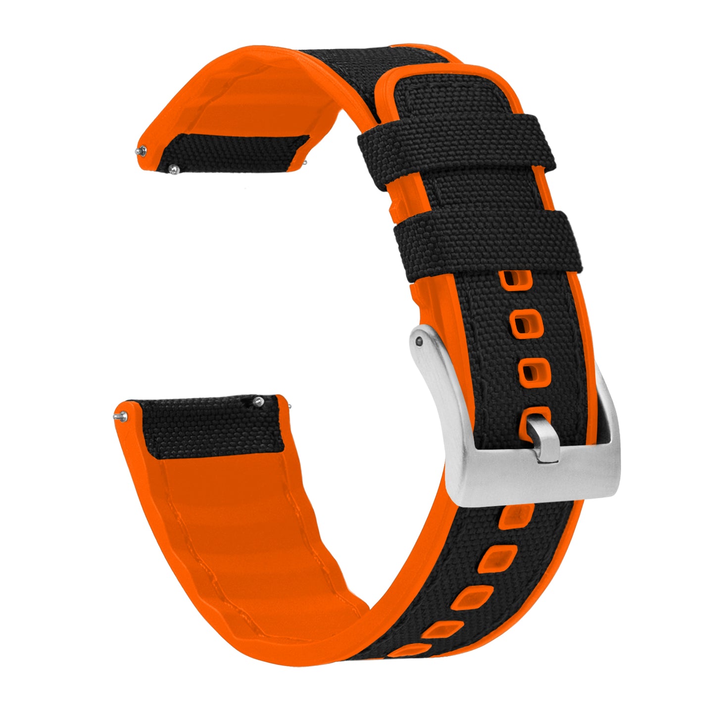 Black Cordura Fabric And Pumpkin Orange Silicone Hybrid Watch Band