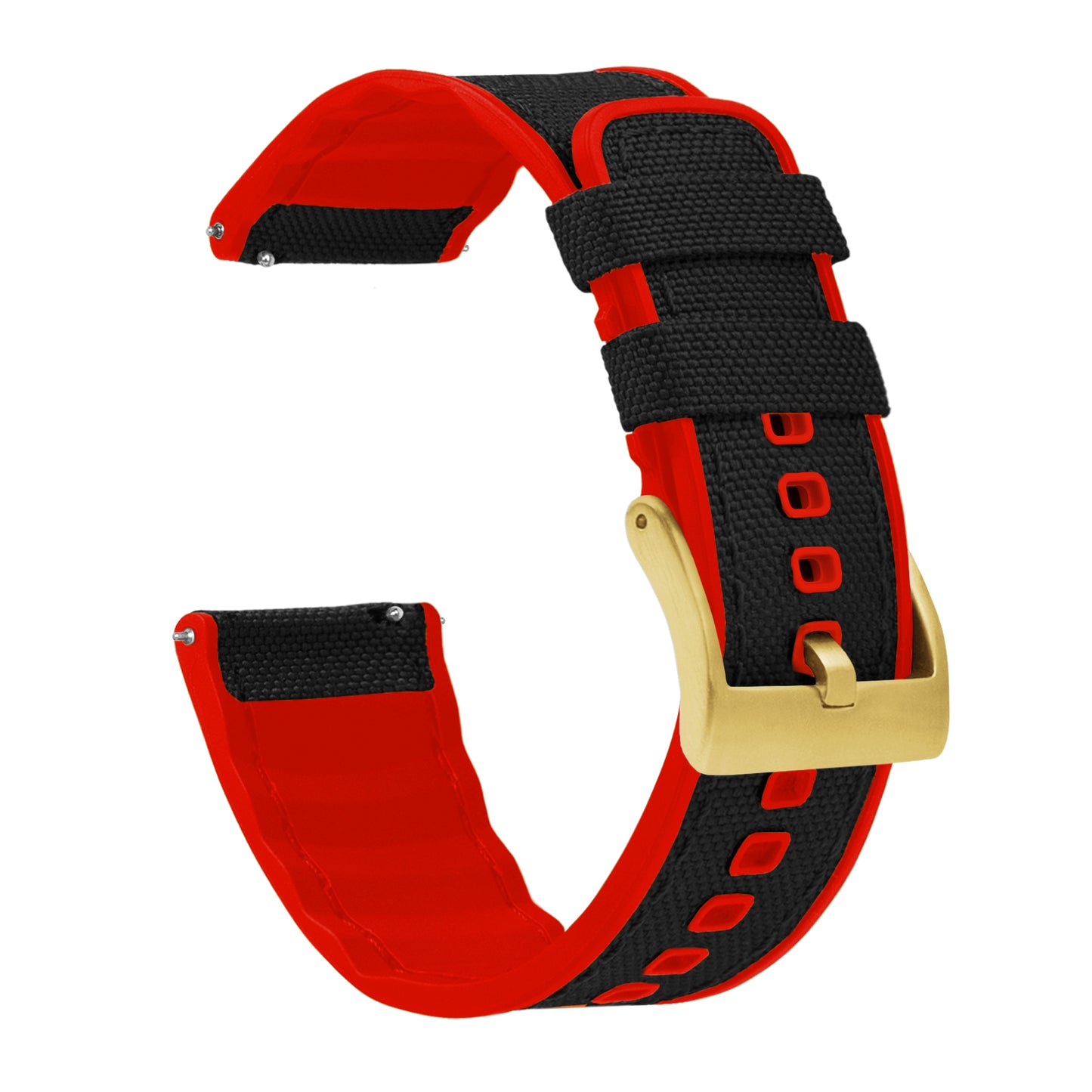 Black Cordura Fabric And Crimson Red Silicone Hybrid Watch Band