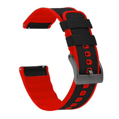 Black Cordura Fabric And Crimson Red Silicone Hybrid Watch Band