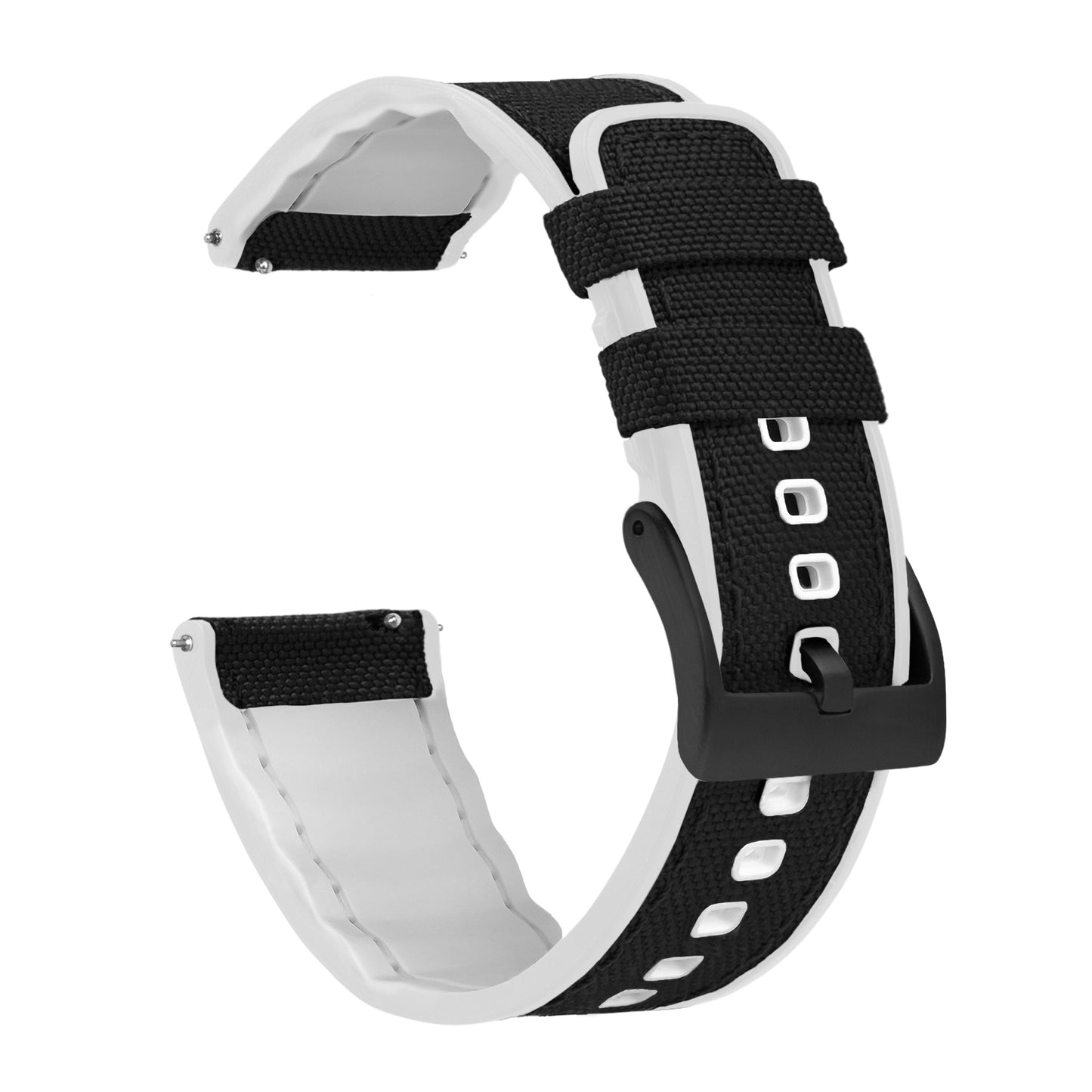 Black Cordura Fabric And White Silicone Hybrid Watch Band