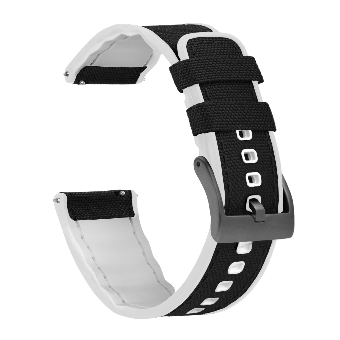 Black Cordura Fabric And White Silicone Hybrid Watch Band