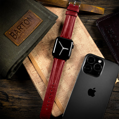 Apple Watch Crimson Red Classic Horween Leather Watch Band