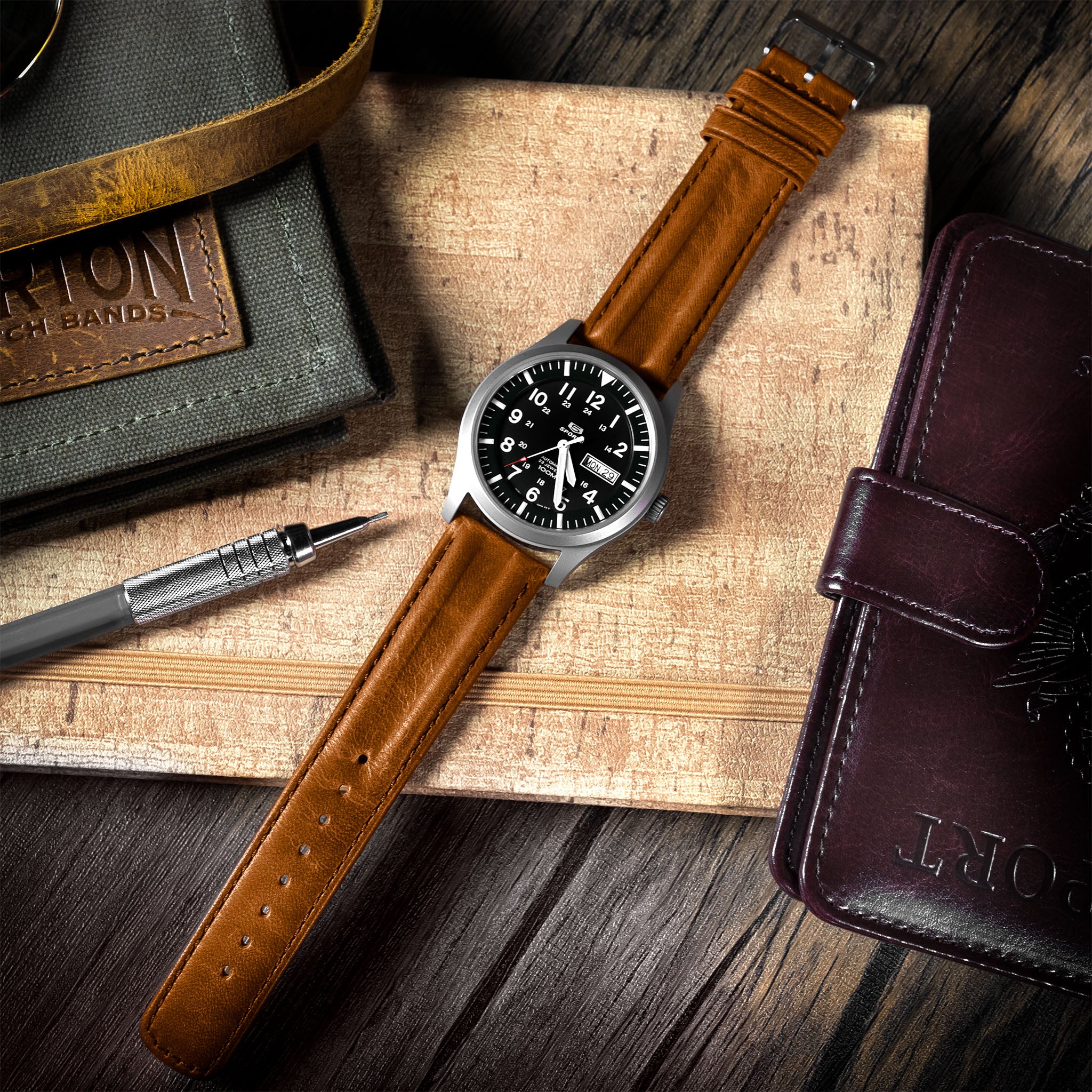 Caramel Brown Classic Horween Leather Watch Band Barton Watch Bands