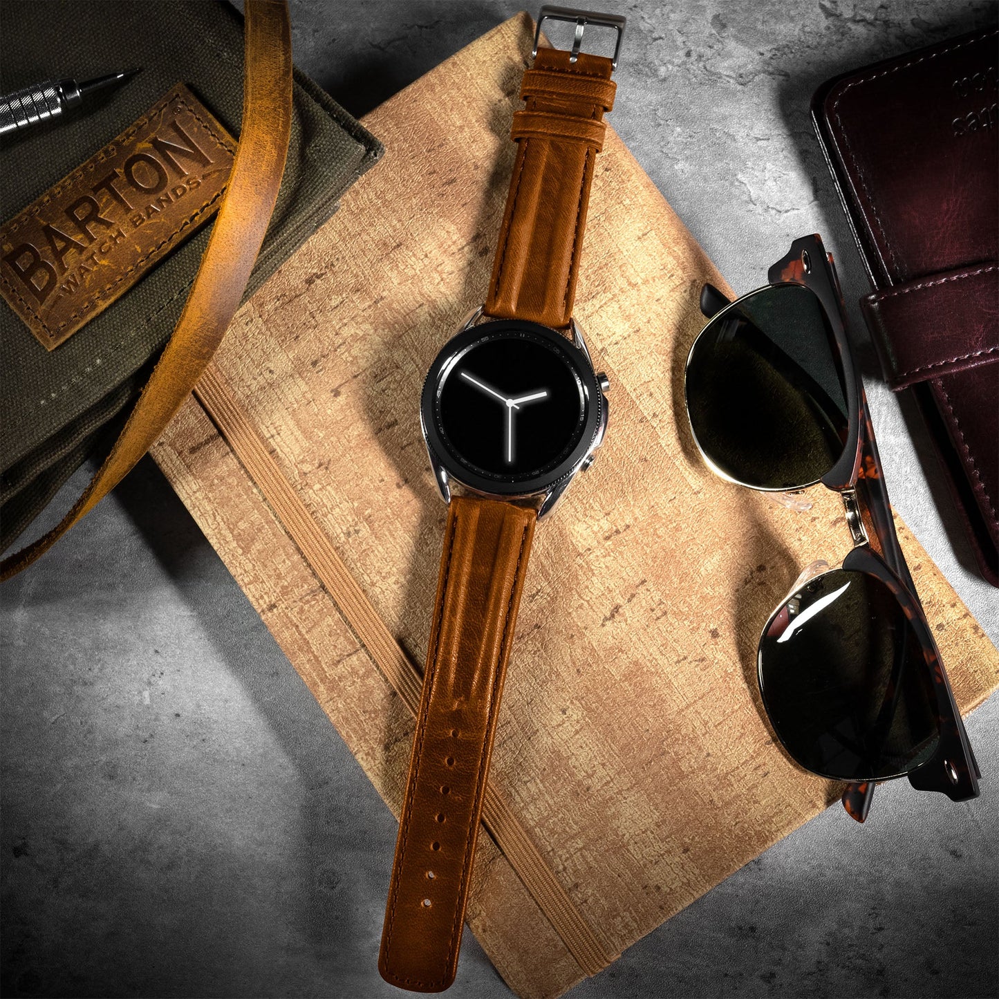 Samsung Galaxy Watch Active 2 | Classic Horween Leather | Caramel Brown - Barton Watch Bands