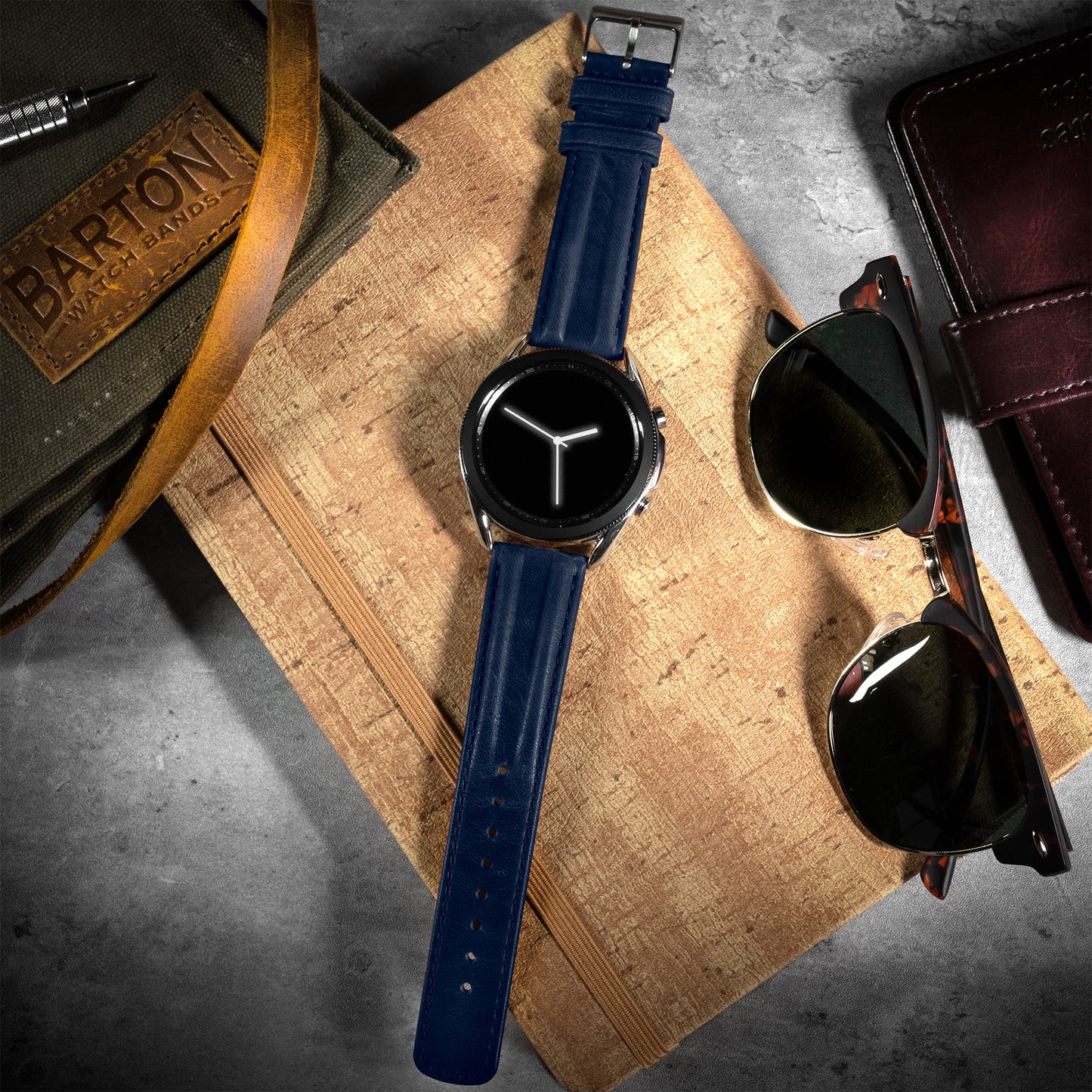 Samsung Galaxy Watch Active | Classic Horween Leather | Navy Blue - Barton Watch Bands