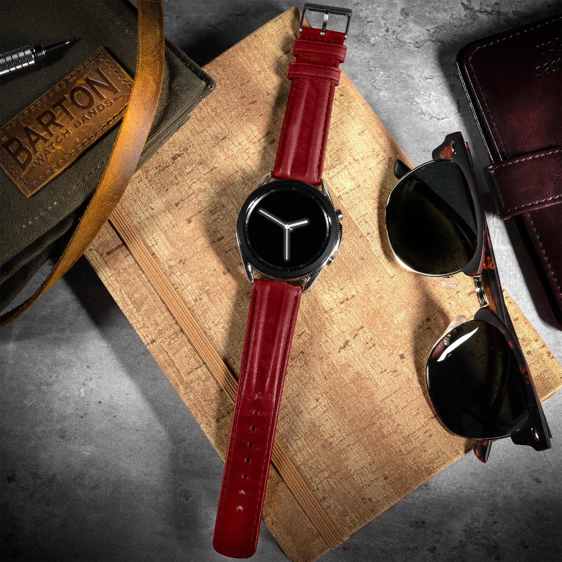 Samsung Galaxy Watch Active | Classic Horween Leather | Crimson Red - Barton Watch Bands