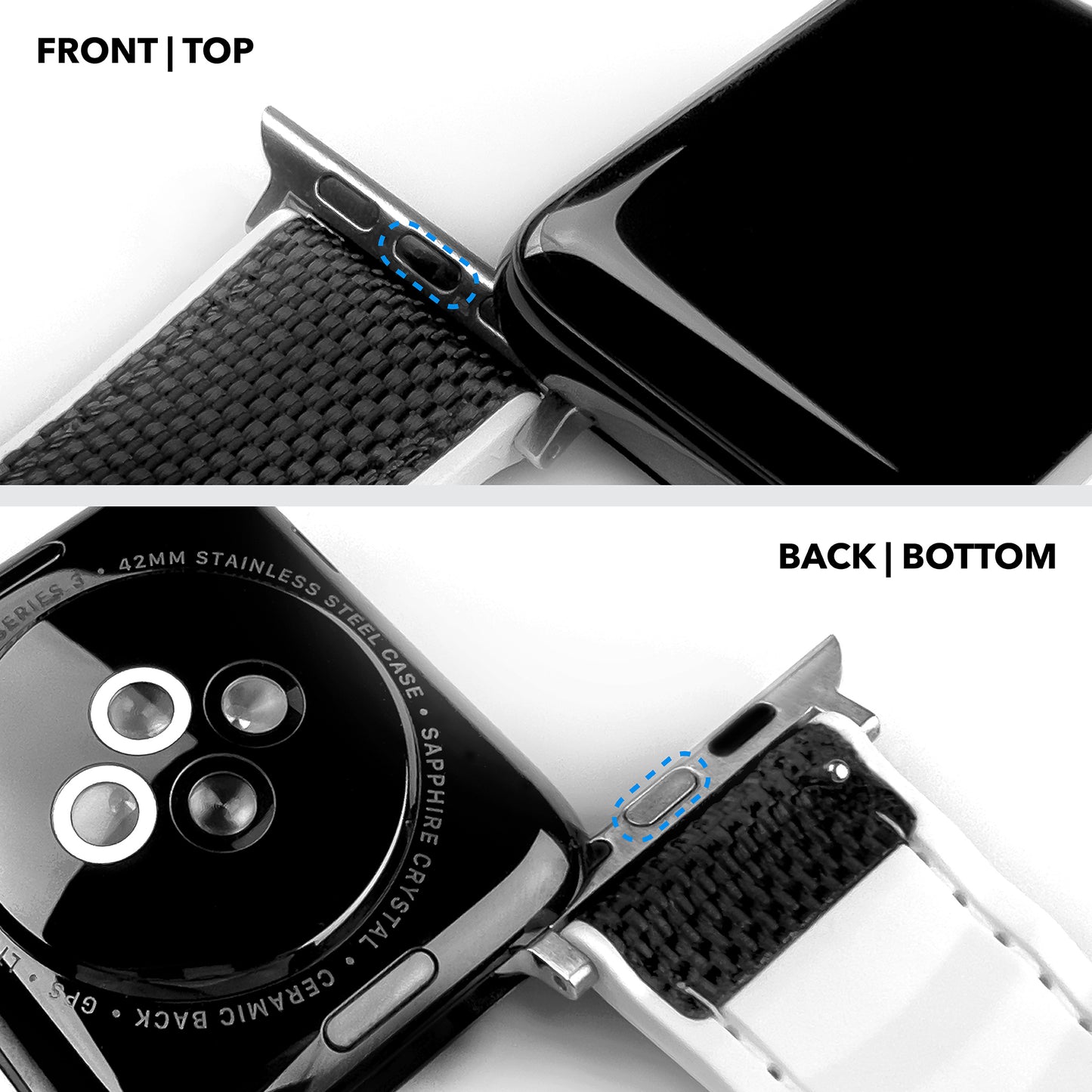 Apple Watch Black Cordura Fabric And White Silicone Hybrid Watch Band