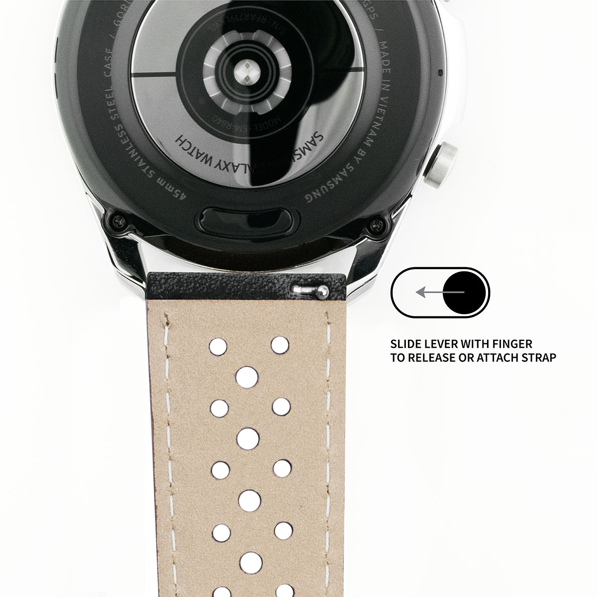 Samsung Galaxy Watch5 Racing Horween Leather Black Blue Stitch Watch Band