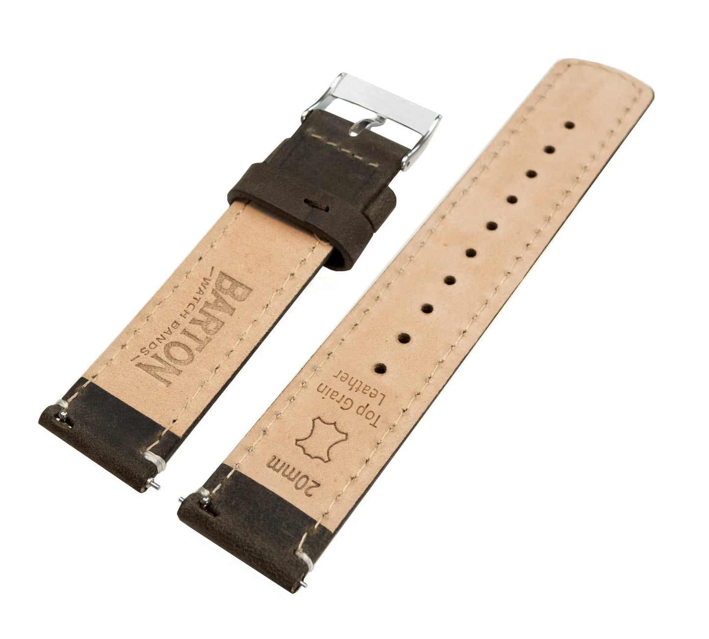 Fossil Sport | Espresso Brown Leather & Linen White Stitching - Barton Watch Bands