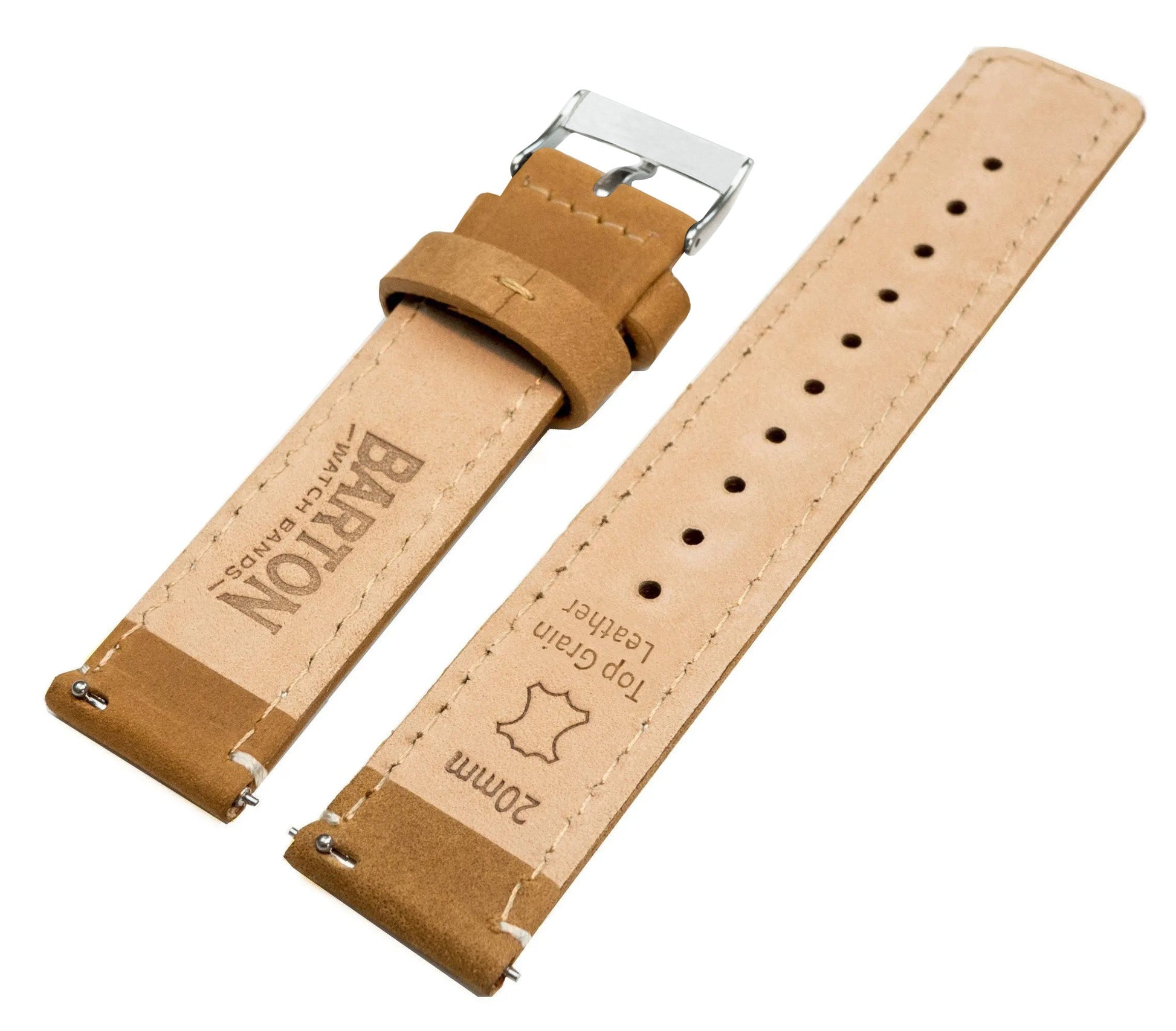 Samsung Galaxy Watch5 | Gingerbread Brown Leather & Linen White Stitching - Barton Watch Bands