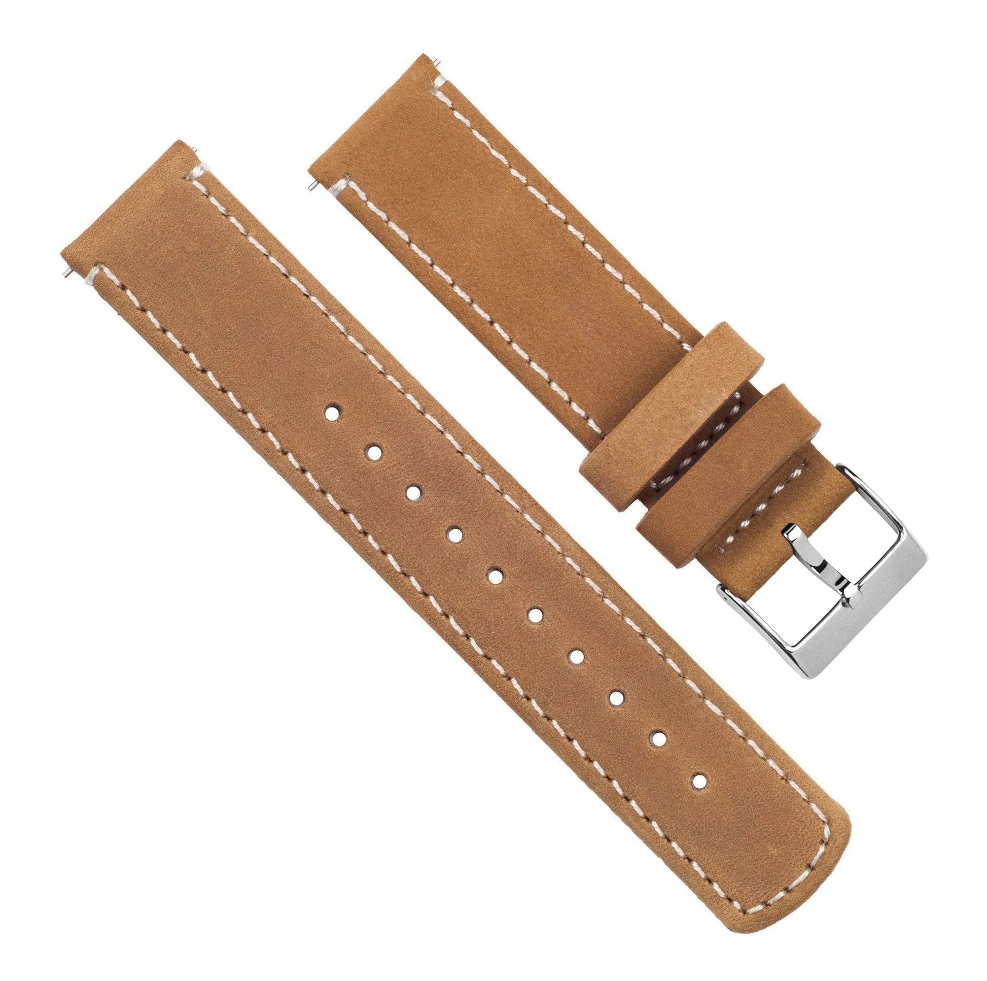 Samsung Galaxy Watch5 | Gingerbread Brown Leather & Linen White Stitching - Barton Watch Bands
