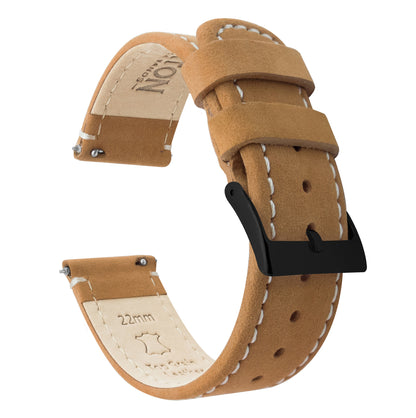 Fossil Sport | Gingerbread Brown Leather & Linen White Stitching - Barton Watch Bands