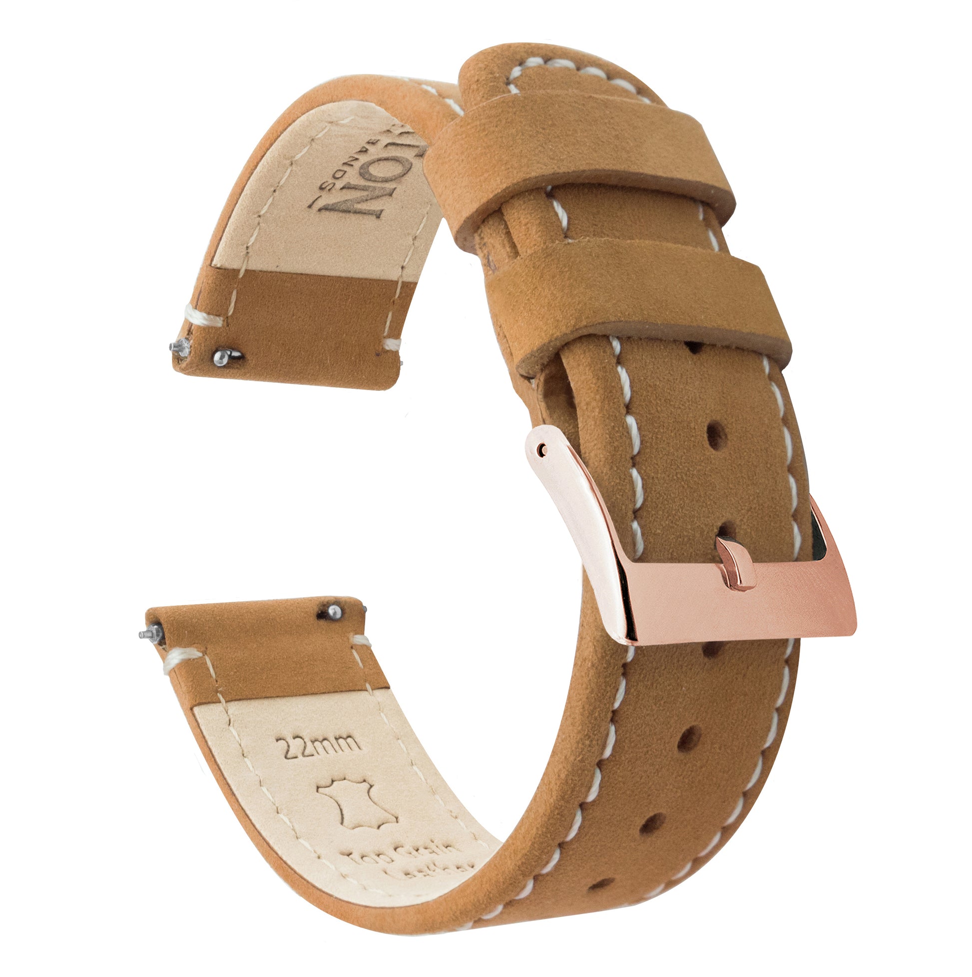 Fossil Sport | Gingerbread Brown Leather & Linen White Stitching - Barton Watch Bands