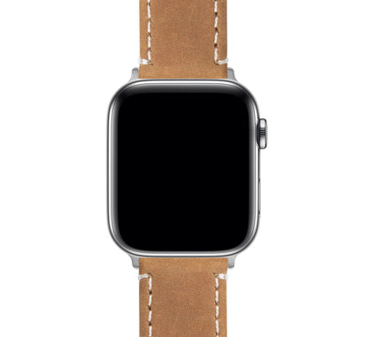 Apple Watch | Gingerbread Leather & Linen White Stitching - Barton Watch Bands