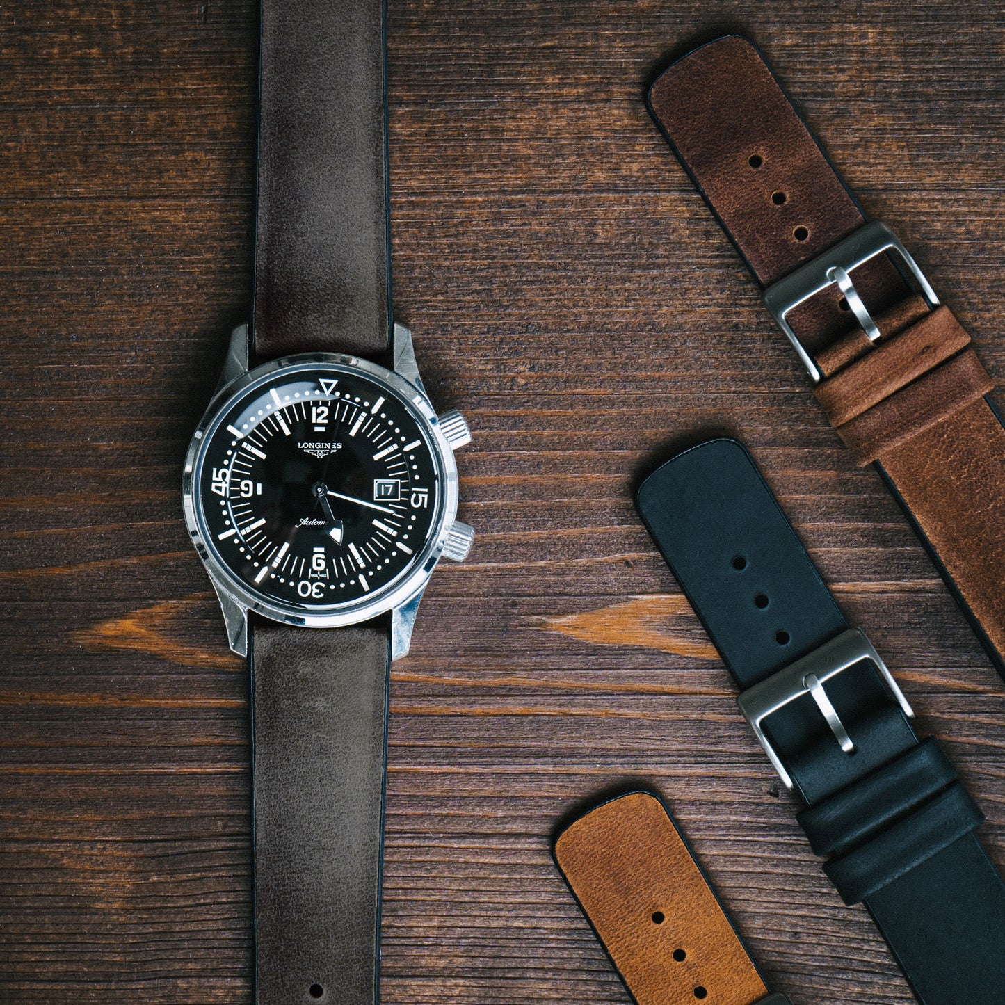 Smoke Leather and Rubber Hybrid - Barton Watch Bands