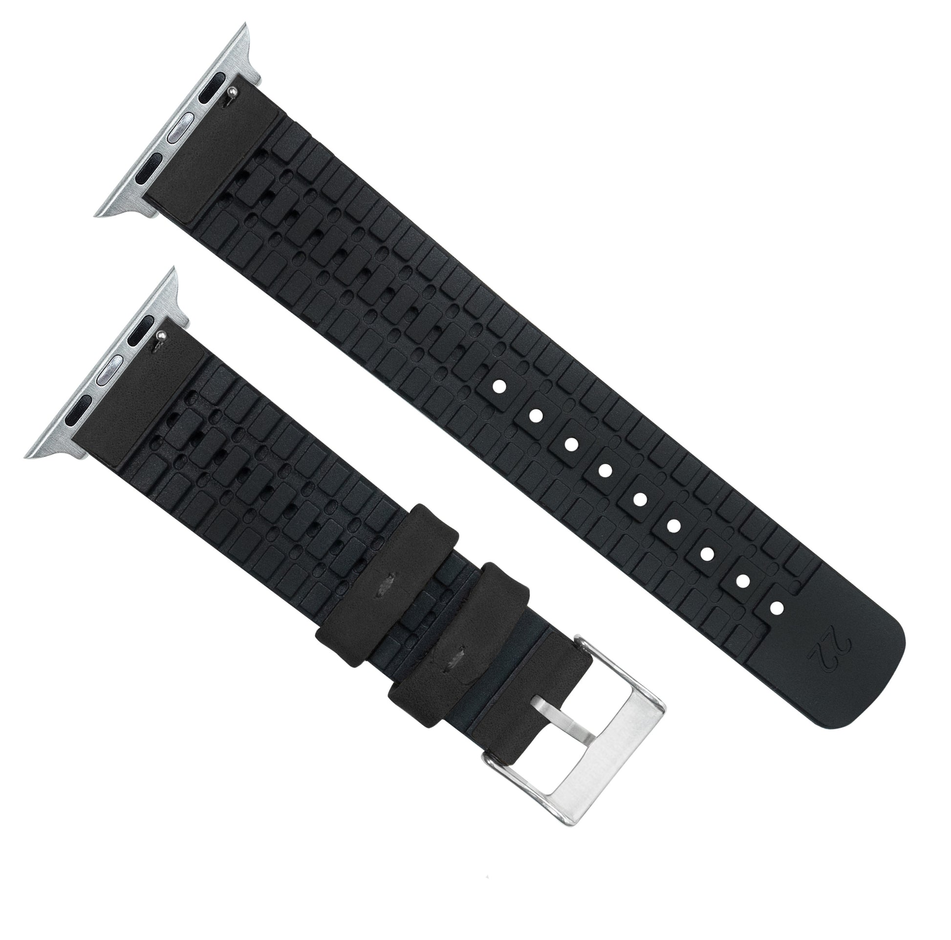 Apple Watch | Black Leather and Rubber Hybrid - Barton Watch Bands