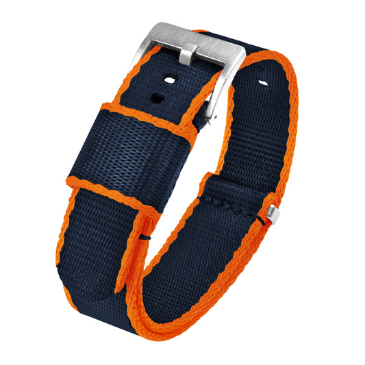 Dark Blue With Orange Edges Elite Nylon NATO® style Watch Band (18mm, 20mm, 24mm SALE)