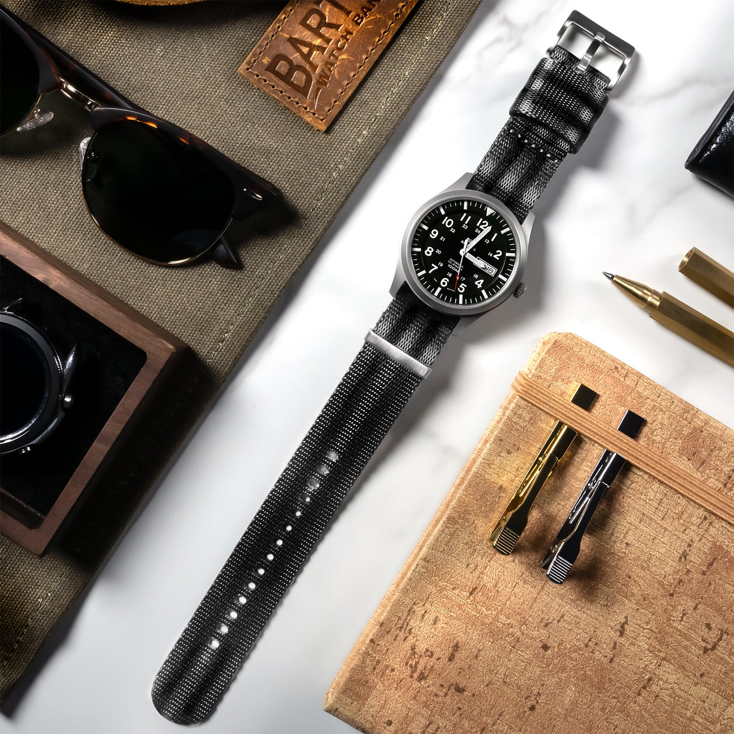 Grey With Black Stripes Elite Nylon NATO® style Watch Band