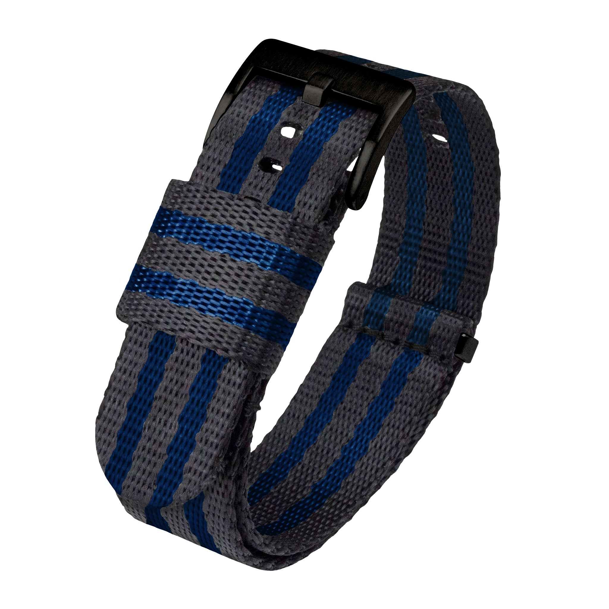 Grey With Blue Stripes Elite Nylon NATO style Watch Band 18mm 22m Barton Watch Bands