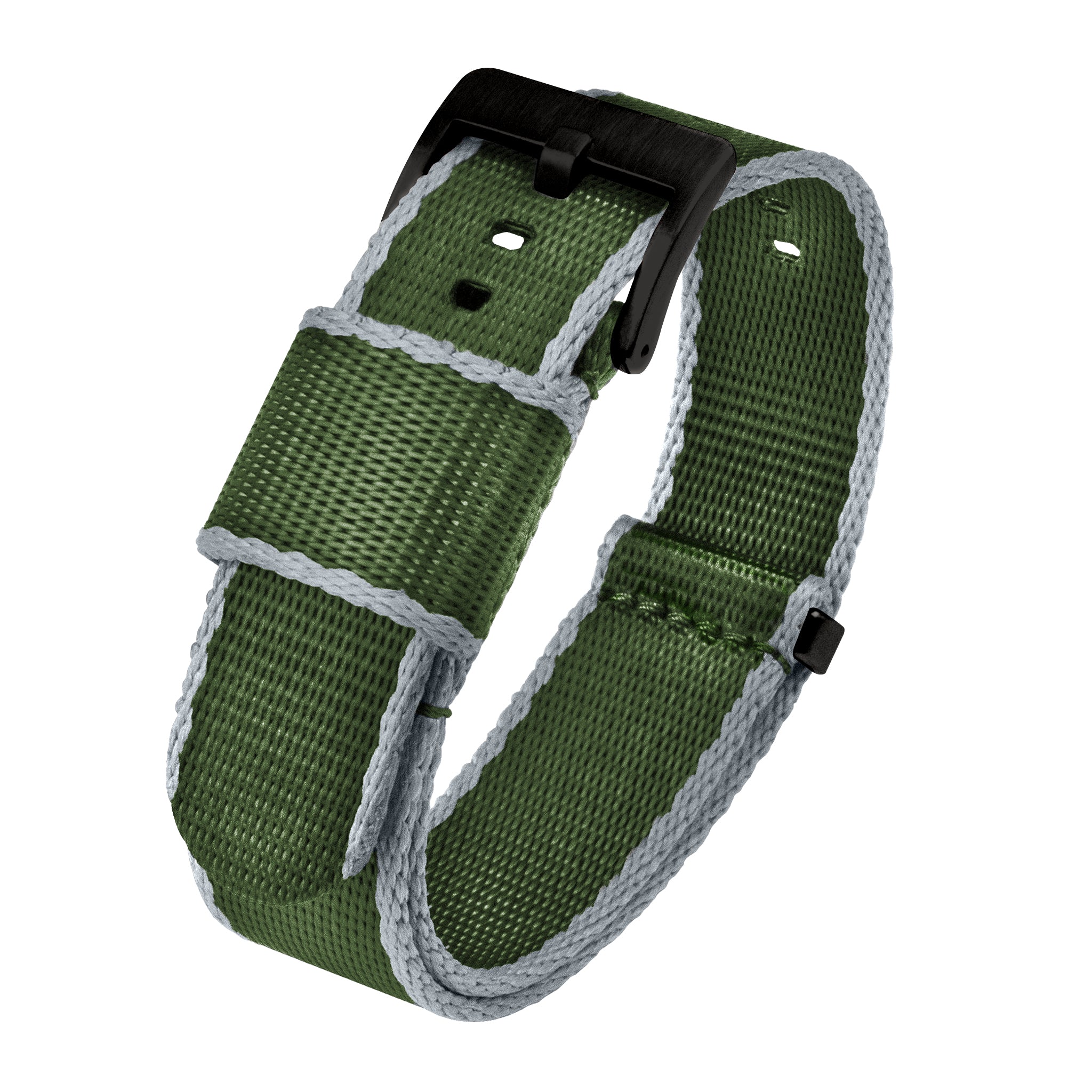 Green With Grey Edges Elite Nylon NATO® style Watch Band (18mm, 20mm, 22mm, 24mm SALE)