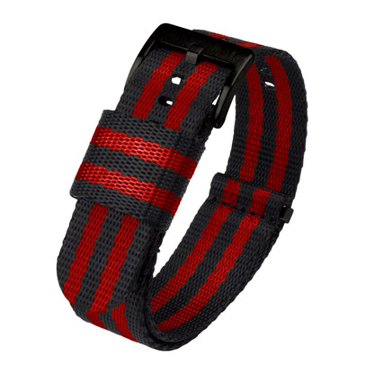 Black With Red Stripes Elite Nylon NATO® Style Watch Band