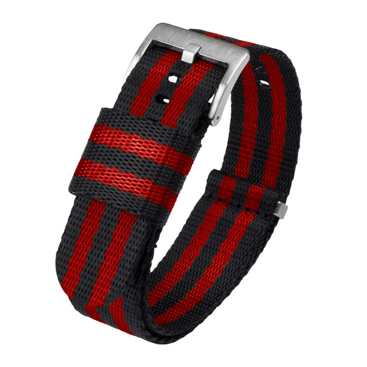 Black With Red Stripes Elite Nylon NATO® Style Watch Band