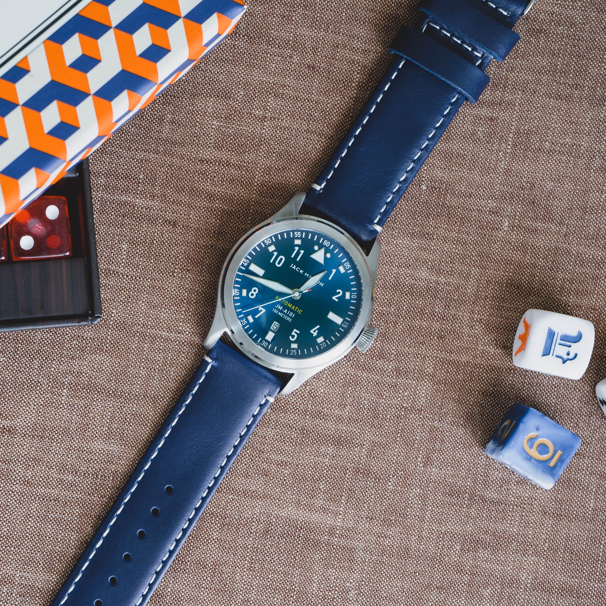Navy Blue Leather | Linen Stitching - Barton Watch Bands