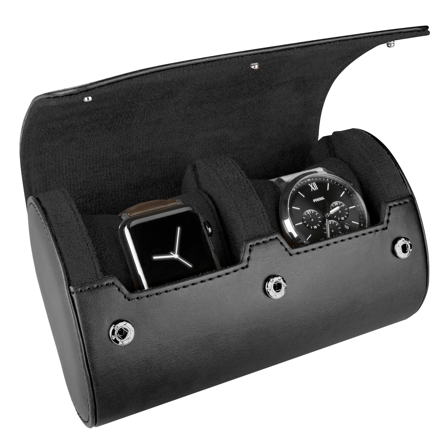 Double Recycled Leather Watch Roll Travel Case