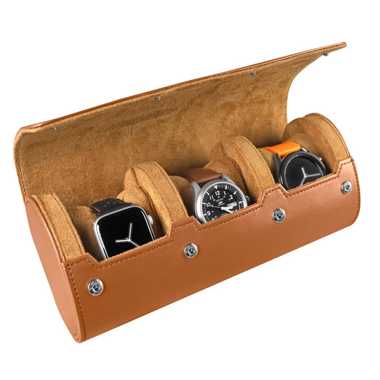 3 Watch Leather Watch Roll Travel Case