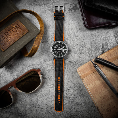 Black Cordura Fabric And Pumpkin Orange Silicone Hybrid Watch Band