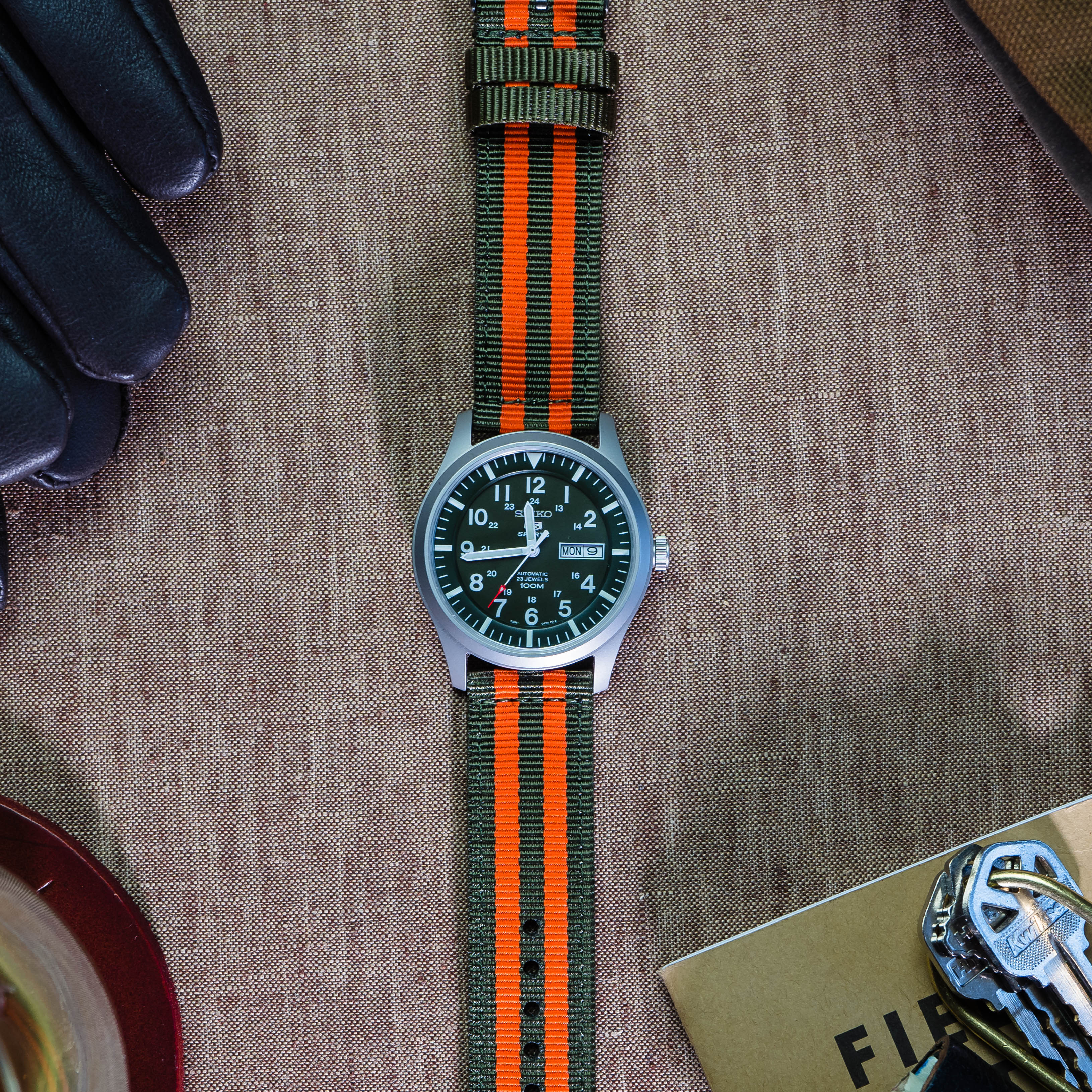 Army Green & Orange | Two-Piece NATO¨ style - Barton Watch Bands