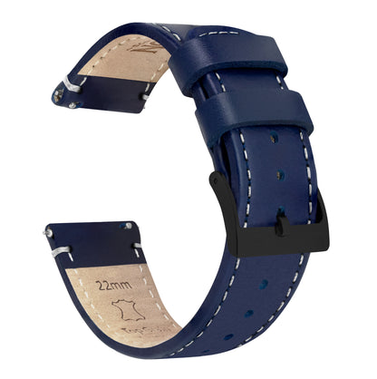 Samsung Galaxy Watch Active 2 | Navy Blue Leather & White Stitching - Barton Watch Bands