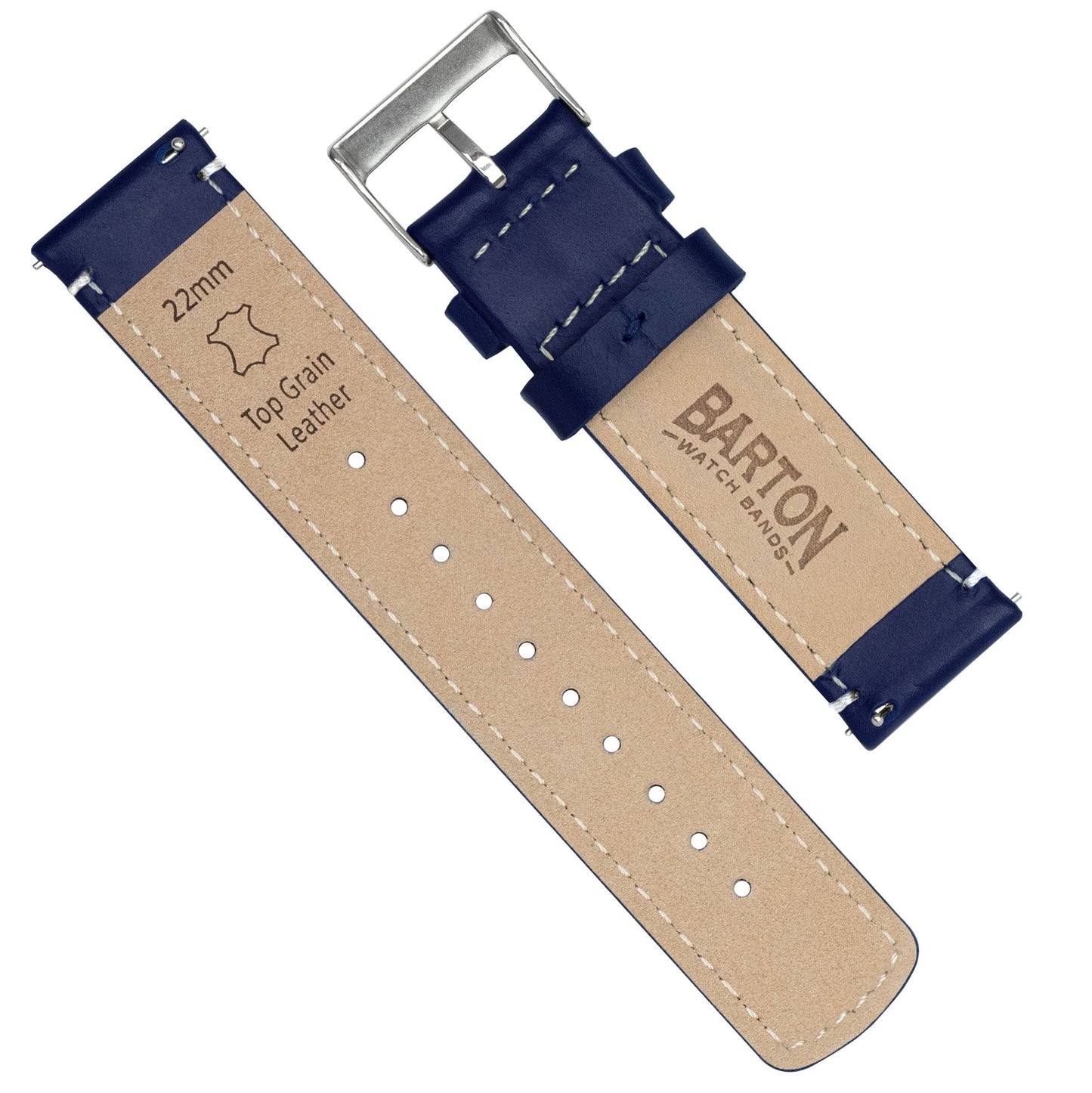 Samsung Galaxy Watch5 | Navy Blue Leather & White Stitching - Barton Watch Bands